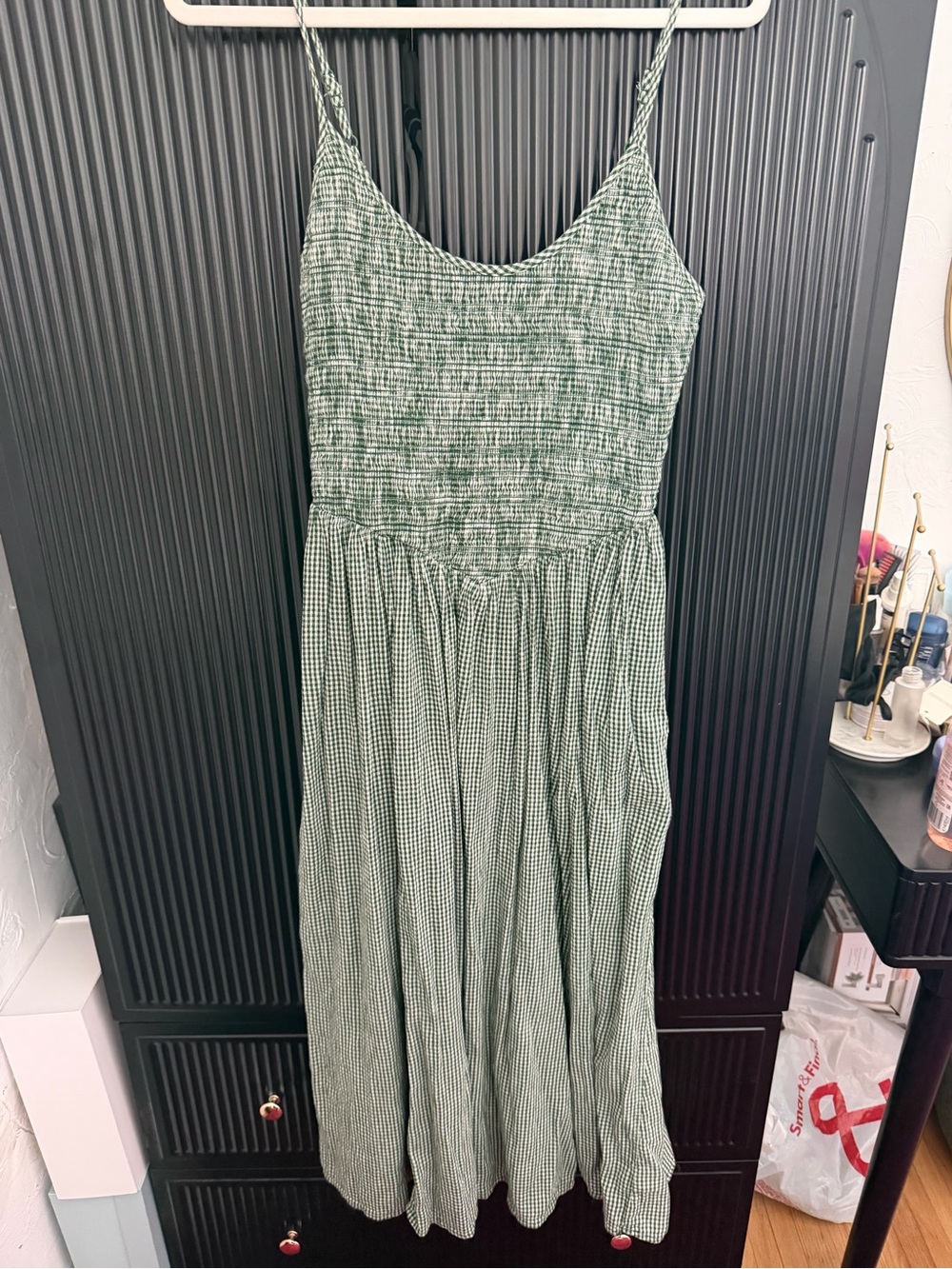 aerie Green Gingham Smocked Maxi Dress